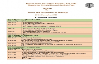 ICCR: 3-Day Webinar on Indology titled "Issues and Perspectives in Indology" on 19, 20 and 21 November 2020